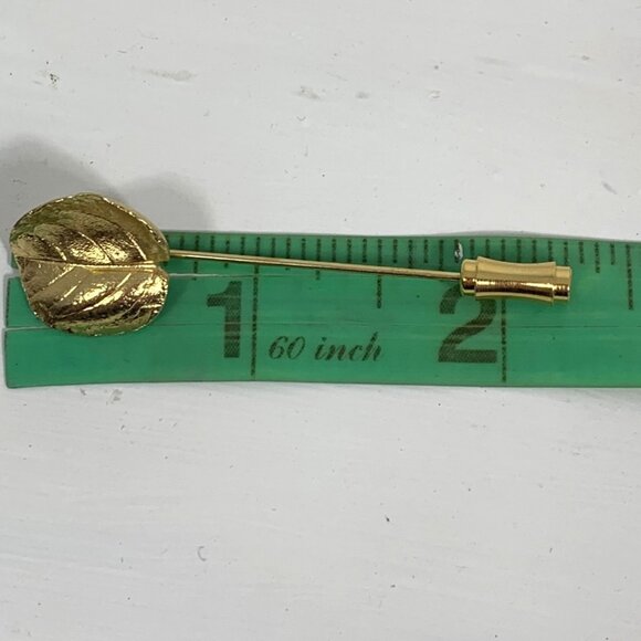 CROWN TRIFARI Gold Tone Textured Leaf Hat Stick Lapel Pin Brooch Vintage Signed - Picture 6 of 6